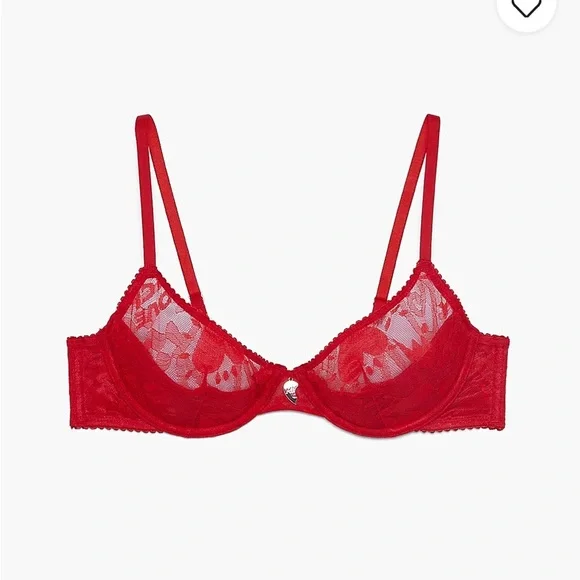 Savage X Fenty Goji Berry Red Lovestruck Lace Half-Cup Bra - Picture 4 of 9